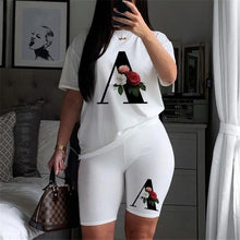 Load image into Gallery viewer, Women Letter Print Design Short Sleeve T Shirts and Shorts  Casual Joggers Set freeshipping - Tyche Ace
