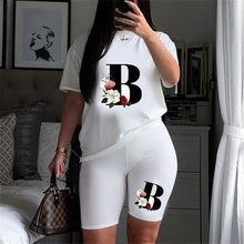 Load image into Gallery viewer, Women Letter Print Design Short Sleeve T Shirts and Shorts  Casual Joggers Set freeshipping - Tyche Ace
