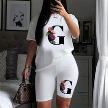 Load image into Gallery viewer, Women Letter Print Design Short Sleeve T Shirts and Shorts  Casual Joggers Set freeshipping - Tyche Ace
