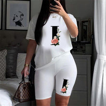 Load image into Gallery viewer, Women Letter Print Design Short Sleeve T Shirts and Shorts  Casual Joggers Set freeshipping - Tyche Ace
