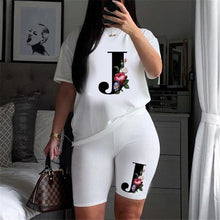 Load image into Gallery viewer, Women Letter Print Design Short Sleeve T Shirts and Shorts  Casual Joggers Set freeshipping - Tyche Ace
