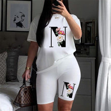 Load image into Gallery viewer, Women Letter Print Design Short Sleeve T Shirts and Shorts  Casual Joggers Set freeshipping - Tyche Ace
