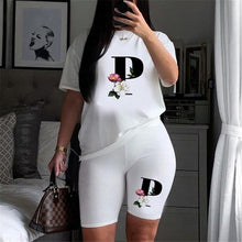 Load image into Gallery viewer, Women Letter Print Design Short Sleeve T Shirts and Shorts  Casual Joggers Set freeshipping - Tyche Ace
