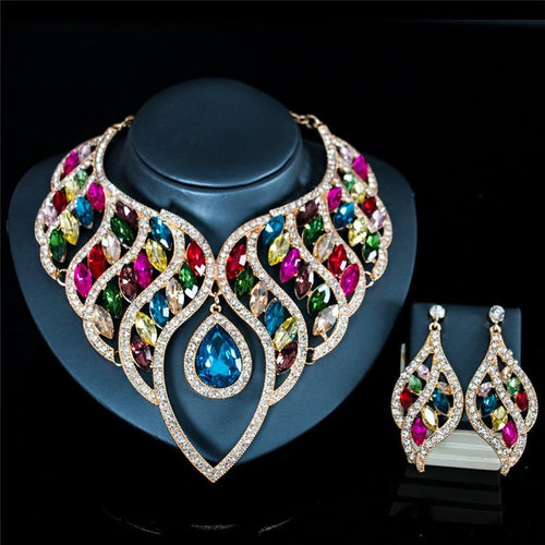 Women Luxury Fashion Waterdrop Crystal Necklace Earrings Set freeshipping - Tyche Ace