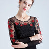 Women Mesh Rhinestones Embroidered Long sleeve Top freeshipping - Tyche Ace