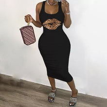 Load image into Gallery viewer, Women Midi Leopard Lips Sleeveless Bodycon Tight Dresses freeshipping - Tyche Ace
