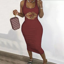 Load image into Gallery viewer, Women Midi Leopard Lips Sleeveless Bodycon Tight Dresses freeshipping - Tyche Ace
