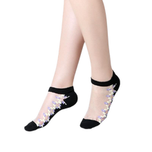 Load image into Gallery viewer, Women Mixed Fibre Crystal Silk Lace Mesh Fishnet Transparent Stretch Socks freeshipping - Tyche Ace
