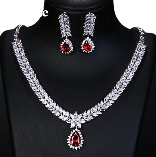 Women Multicolour Elegant Cubic Zircon Necklace Earrings Set freeshipping - Tyche Ace