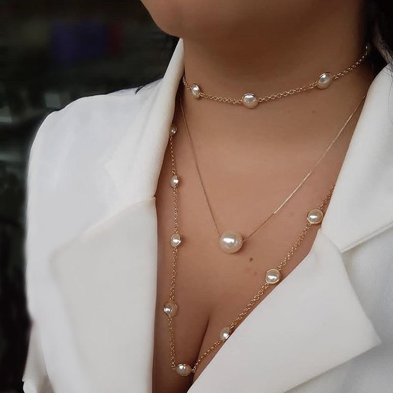 Women Multilayer Exquisite Pearl & Gold Clavicle Necklace Earrings Set freeshipping - Tyche Ace