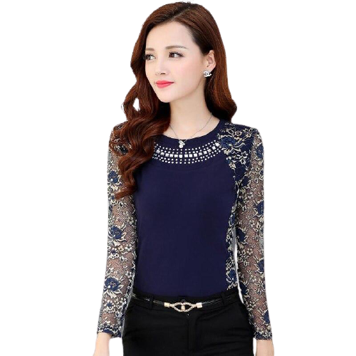 Women Patchwork Lace Long Sleeve Blouse freeshipping - Tyche Ace