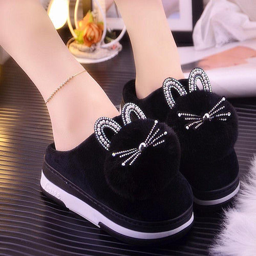 Women Plush Non-slip Pompom Winter Faux Fur Slippers freeshipping - Tyche Ace