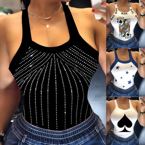 Women Poker Spades Print  Sleeveless Backless Bowknot Design Tank Tops freeshipping - Tyche Ace