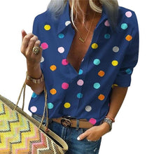 Load image into Gallery viewer, Women Polka Dot Long Sleeve Turn Down Collar Blouse freeshipping - Tyche Ace
