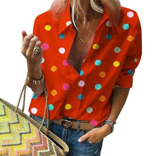 Load image into Gallery viewer, Women Polka Dot Long Sleeve Turn Down Collar Blouse freeshipping - Tyche Ace
