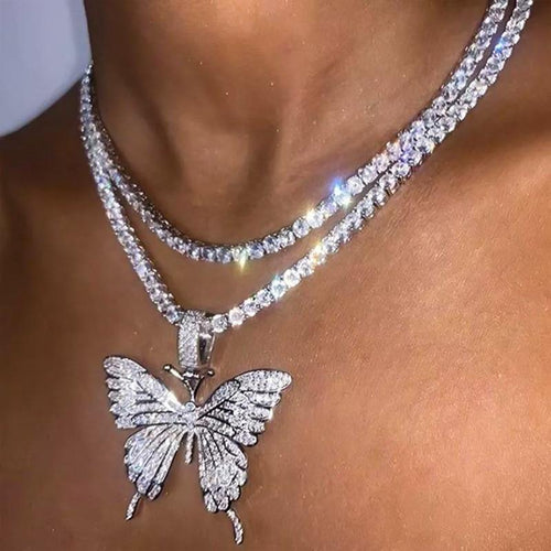 Women  Rhinestone Butterfly Studded Rhinestone Single-Layer Necklaces freeshipping - Tyche Ace