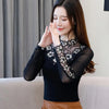 Women Rhinestone Hollowed Cut Out Embroidered Long Sleeve Blouse freeshipping - Tyche Ace