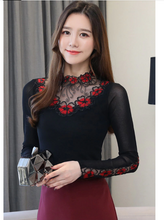 Load image into Gallery viewer, Women Rhinestone Hollowed Cut Out Embroidered Long Sleeve Blouse freeshipping - Tyche Ace
