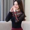 Women Rhinestone Hollowed Cut Out Embroidered Long Sleeve Blouse freeshipping - Tyche Ace