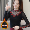 Women Rhinestone Hollowed Cut Out Embroidered Long Sleeve Blouse freeshipping - Tyche Ace