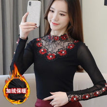 Load image into Gallery viewer, Women Rhinestone Hollowed Cut Out Embroidered Long Sleeve Blouse freeshipping - Tyche Ace
