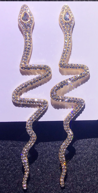 Women Rhinestone Long Tassel Crystal Drop Shiny Snake Earrings freeshipping - Tyche Ace