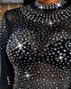 Women Shiny Rhinestone Studded Long Sleeve Mesh Bodysuit freeshipping - Tyche Ace