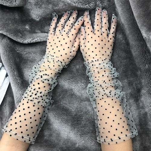 Women Short Tulle Stretchy  Spots Mesh Lace Gloves freeshipping - Tyche Ace