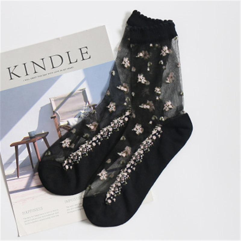 Women Silk Breathable Transparent Ultra Thin Crystal Rose Flower Lace Socks freeshipping - Tyche Ace