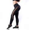 Women Solid High Waist Mesh And PU Leather Patchwork Leggings freeshipping - Tyche Ace