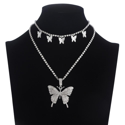Women Sparkly Rhinestone Butterfly Chain Choker Necklaces freeshipping - Tyche Ace