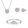 Women Sterling Silver Pink Clear Zircon Flower Necklace Earrings Bracelet Set freeshipping - Tyche Ace