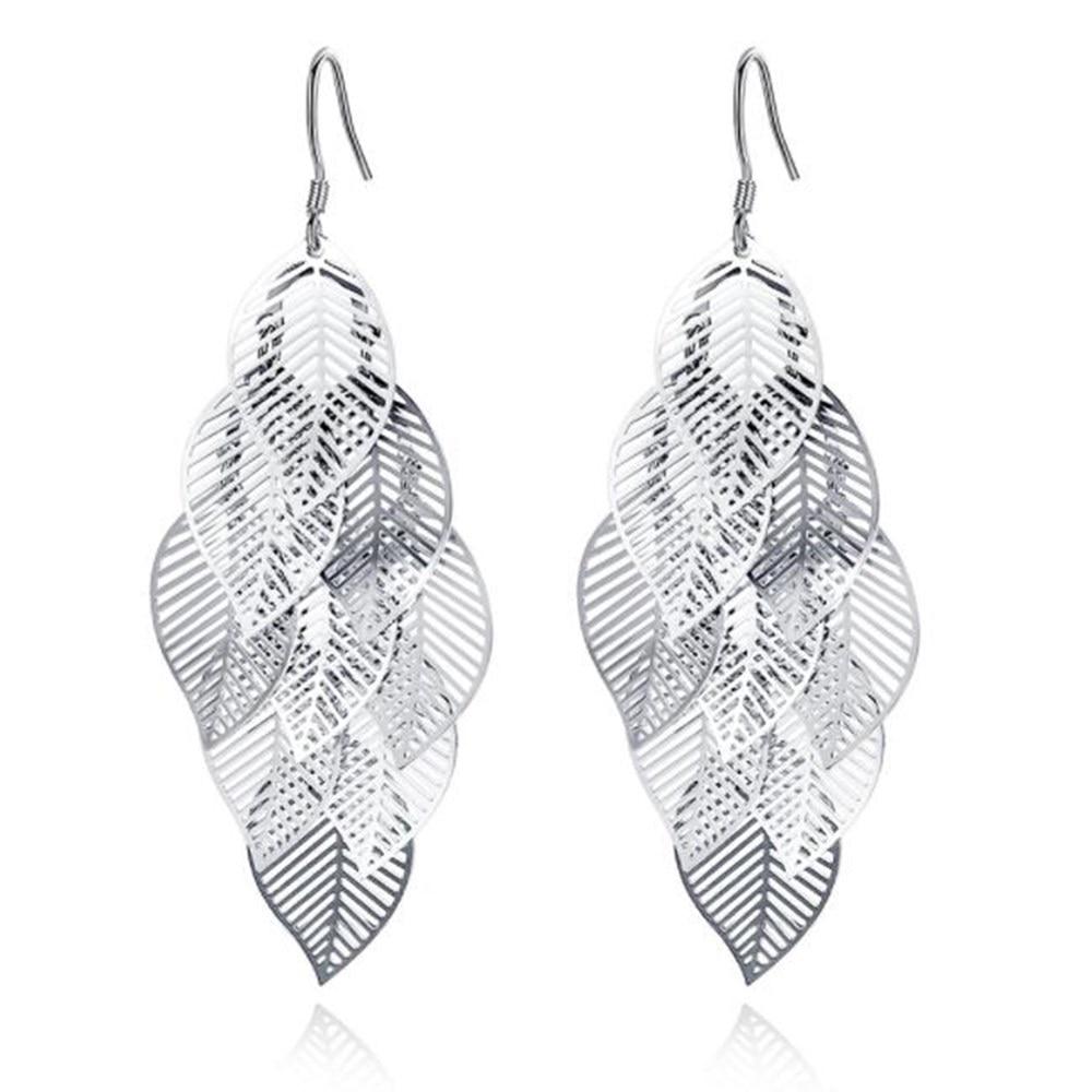 Women Sterling Silver Retro Hollow Maple Leaf Long Tassel Earrings freeshipping - Tyche Ace