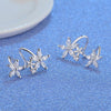 Women  Sterling Silver Zircon Butterfly Star Flower Stud Earrings freeshipping - Tyche Ace