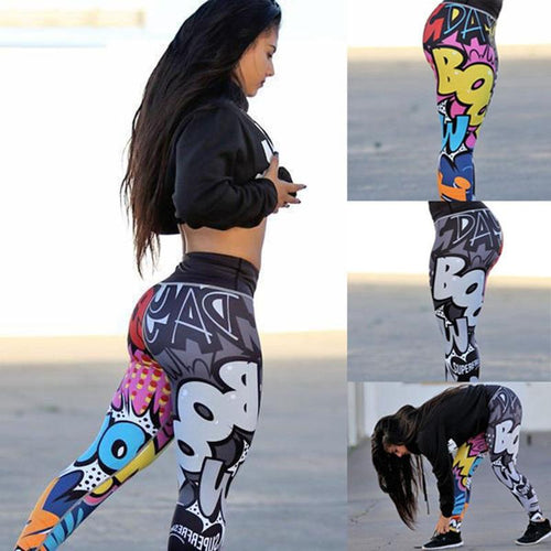 Women Stylish Comic Digital Print High Waist Push Up Workout Leggings Pants freeshipping - Tyche Ace