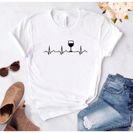 Women Stylish Wine Heartbeat T Shirts freeshipping - Tyche Ace