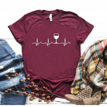 Load image into Gallery viewer, Women Stylish Wine Heartbeat T Shirts freeshipping - Tyche Ace
