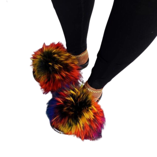 Women Summer Fluffy Faux Fur Outdoor Flip Flops freeshipping - Tyche Ace