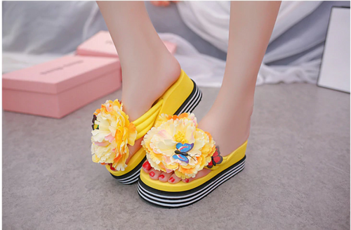 Women Summer Thick Wedge Heel Flowers Design Flip Flops Slippers freeshipping - Tyche Ace