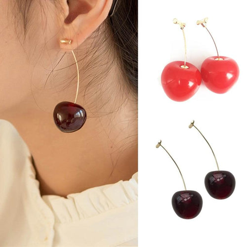 Women Sweet Red Fruit Gold Drop Dangle Earrings freeshipping - Tyche Ace