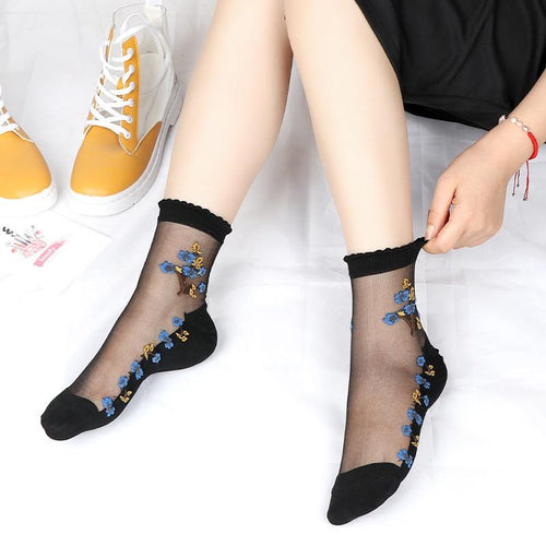 Women Transparent Lace Ruffle Soft  Sheer Silk Elastic Mesh Frill Trim Socks freeshipping - Tyche Ace