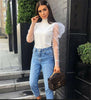 Women Turtleneck Knitted Polka Dot Puff Mesh Long Sleeve Blouse freeshipping - Tyche Ace