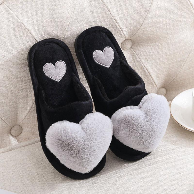 Non Slip Plush Heart Design Fluffy Slippers For Women freeshipping - Tyche Ace