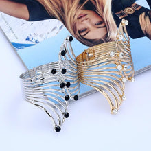 Load image into Gallery viewer, Women Wide Feather Design Rhinestone Metal Plated Cuff Bangle freeshipping - Tyche Ace
