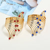 Women Wide Feather Design Rhinestone Metal Plated Cuff Bangle freeshipping - Tyche Ace