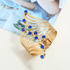 Women Wide Feather Design Rhinestone Metal Plated Cuff Bangle freeshipping - Tyche Ace