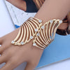 Women Wide Feather Design Rhinestone Metal Plated Cuff Bangle freeshipping - Tyche Ace