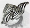 Women Wide Feather Design Rhinestone Metal Plated Cuff Bangle freeshipping - Tyche Ace