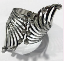 Load image into Gallery viewer, Women Wide Feather Design Rhinestone Metal Plated Cuff Bangle freeshipping - Tyche Ace
