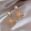 Women Wild Sun Design Long Drop Big Pearl Round Earrings freeshipping - Tyche Ace